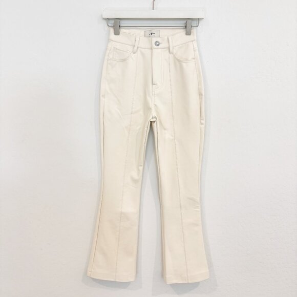 7 For All Mankind Faux Leather Kick Flare Pants Office Business Work Cream 23 - Picture 2 of 12